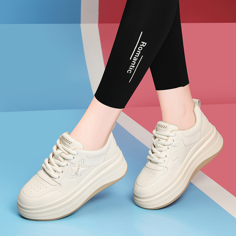 Genuine Leather Sneakers For Women 2024 Spring And Autumn New Platform Sole Non-Slip Lightweight Casual Versatile Women's White Shoes_vogvips.com