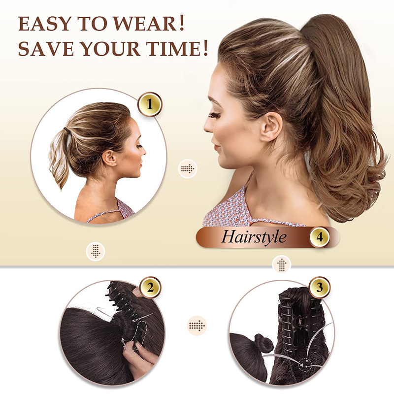 European and American wig ponytail female natural simulation big wavy curly hair ponytail braid fluffy chemical fiber hair big grab ponytail