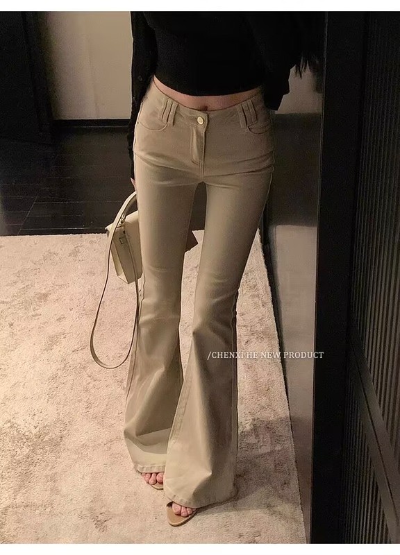 老钱风复古金属纽扣微喇牛仔裤女2025新款修身设计感显瘦喇叭裤潮|undefined