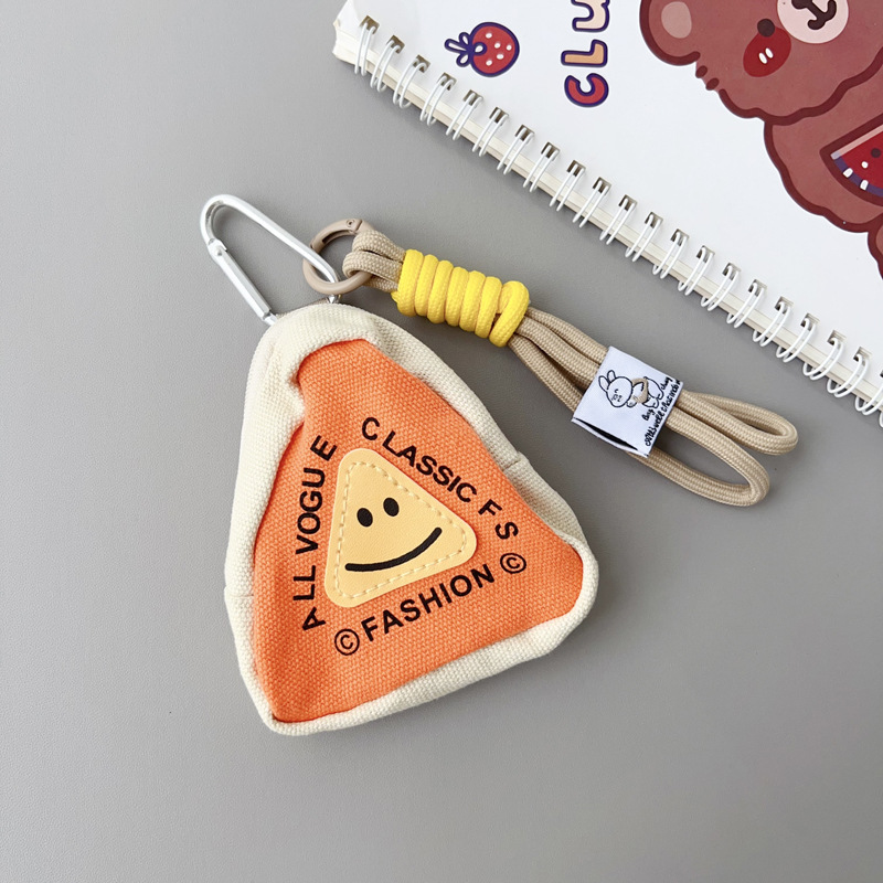 삼각형 스마일리 미니백 + 카키 라벨 쇼트 스트랩 + 투명 클립