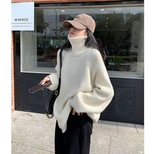 韩版侧拉链高领毛衣女秋冬设计感宽松慵懒风针织内搭上衣加厚打底