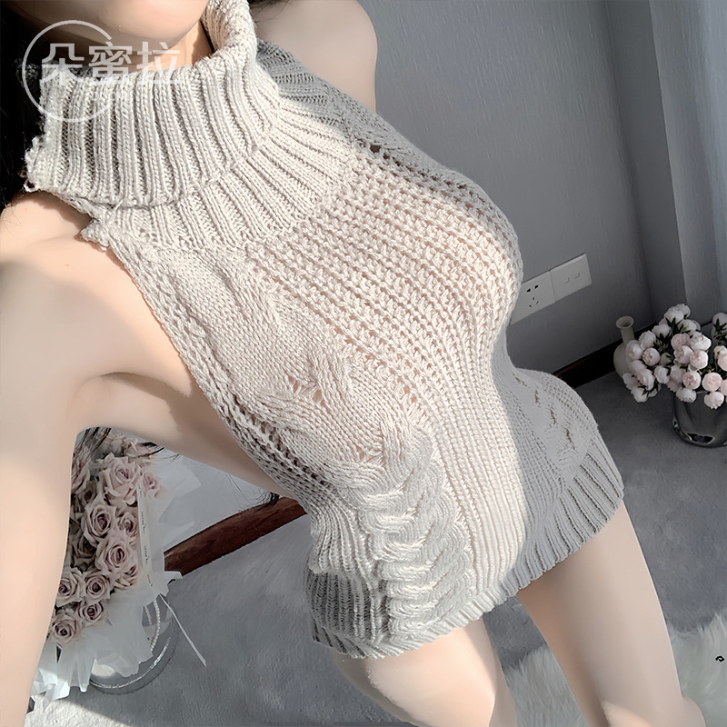 Domila women's work mouth sexy sweater sexy lingerie turtleneck backless hollow knitted clothing foreign trade wholesale F481