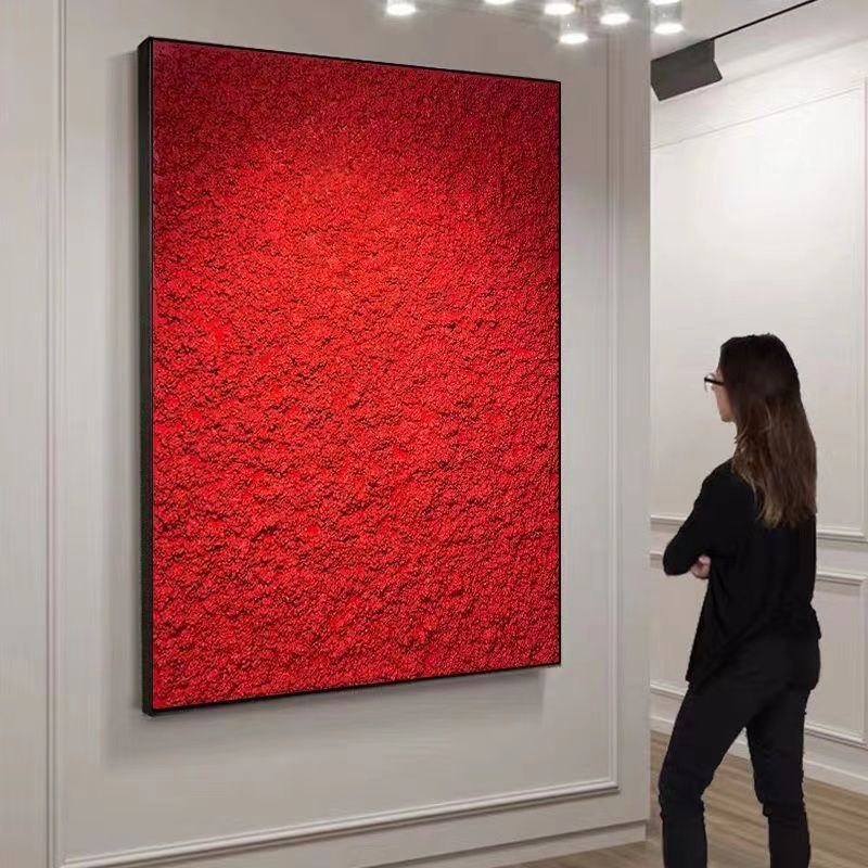 红色手绘肌理油画玄关客厅现代装饰画过道背景挂画丙烯抽象立体画