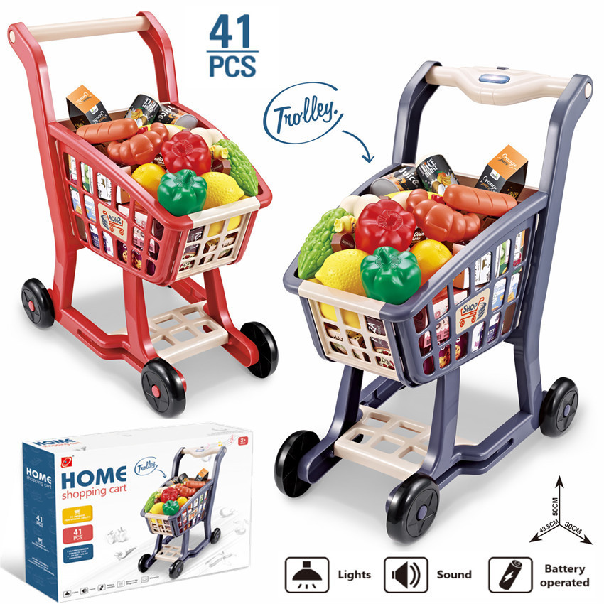Traje de carrito de supermercado de simulación infantil transfronterizo música ligera supermercado compras de frutas y verduras jugar juguetes de la casa