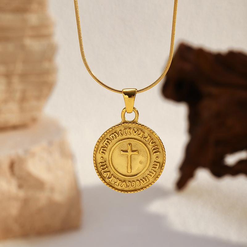 Casual, Daily Occasion Wholesale Jewelry Elegant Vintage Style Cross Coconut Tree Lion 304 Stainless Steel Mixed Metal Plating Cable Chain Box Chain Snake Chain Pendant Necklace
