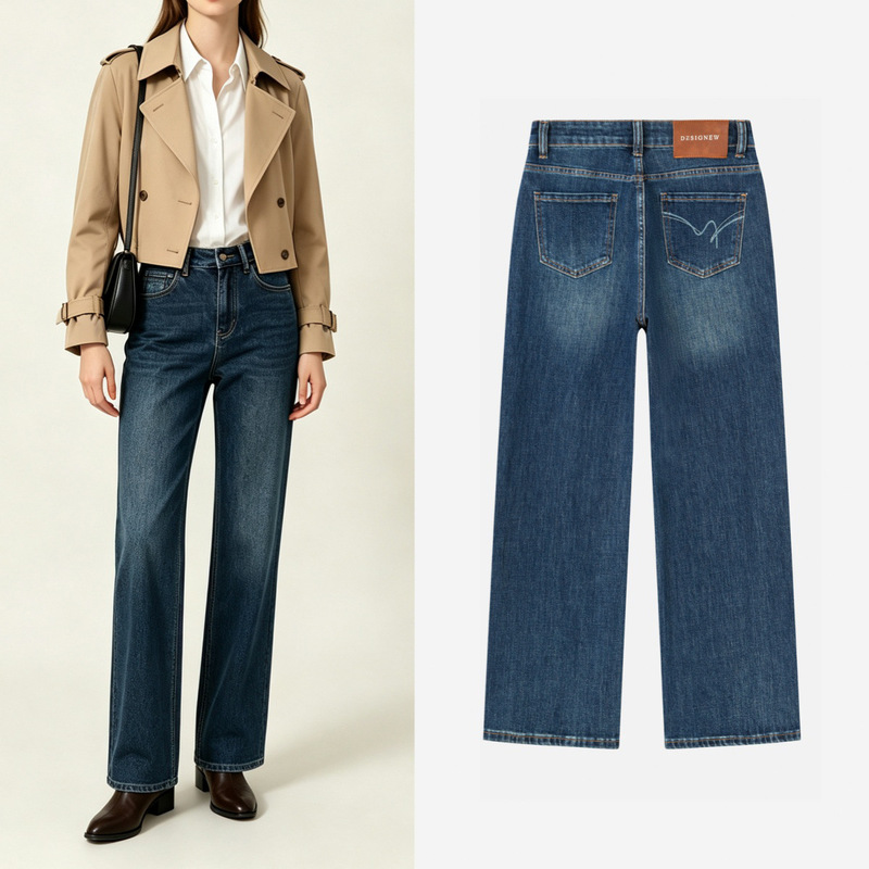Vintage Washed Dark Blue Straight-Leg Jeans for Women, Fall 2026, High-Waisted, Loose, Slimming, Versatile, Slightly Elastic, Narrow Wide-Leg Pants Vintage Washed Dark Blue Straight-Leg Jeans for Women, Fall 2026, High-Waisted, Loose, Slimming, Versatile, Slightly Elastic, Narrow Wide-Leg Pants