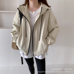 韩版慵懒风拉链连帽夹克上衣女2025秋季复古工装宽松休闲外套A61