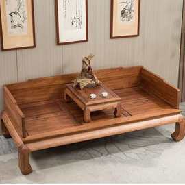 家用罗汉床木质客厅沙发全实木卧榻雕花仿古榻榻米中式榆木带茶台