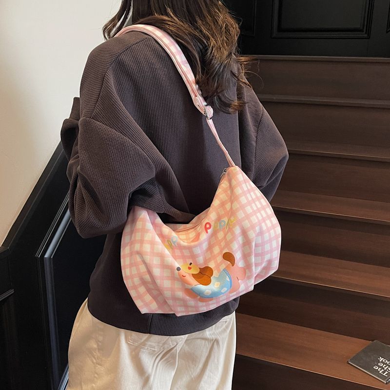 New cute Dachshund box checkered single-shoulder bag for girls, cartoon crossbody canvas bag for girls, and commuting bag for girls' classes undefined