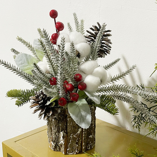 25cm Desktop Christmas Tree Set with Natural Wood, Sent as Fake PE Christmas Decorations, Mini Tree for Cross-border Amazon