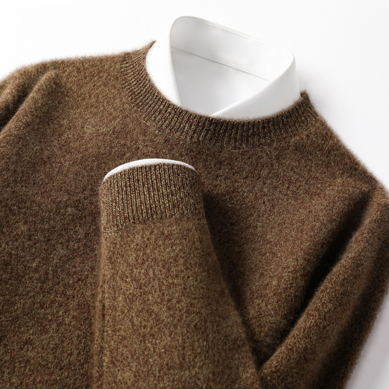 Autumn and winter 350g cashmere crew neck sweater for men, loose fit, skin-friendly, thickened, with mulberry silk lining, men's sweater Autumn and winter 350g cashmere crew neck sweater for men, loose fit, skin-friendly, thickened, with mulberry silk lining, men's sweater