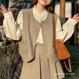 冬套装裙穿搭小香风气质衬衫漂亮感时尚套装女秋时尚马甲高级韩版