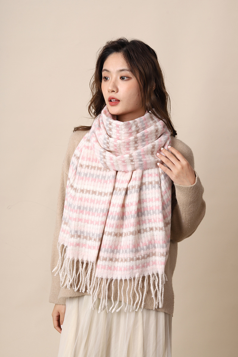 Elegant woven style cashmere 2024 new plaid women's winter Korean version versatile white student scarf_voghion.com