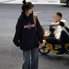 黑色卫衣女款春秋季2025新款巨好看的慵懒风宽松连帽上衣美式外套