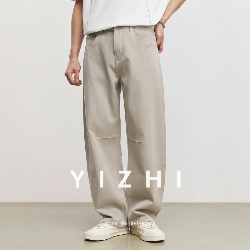 Vintage American-Style Distressed Ripped Jeans for Men, Summer Cotton Blend, Loose Casual Straight Wide-Leg Pants