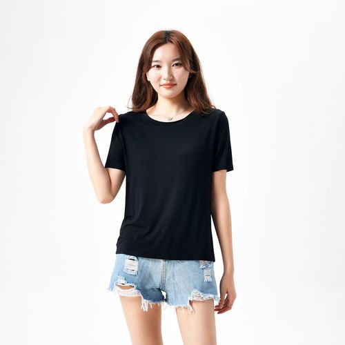 Summer New Bit Cotton Crew Neck Short Sleeve Base Shirt Korean Style Plain Color Simple Women's Top Basic Large Size T-shirt
