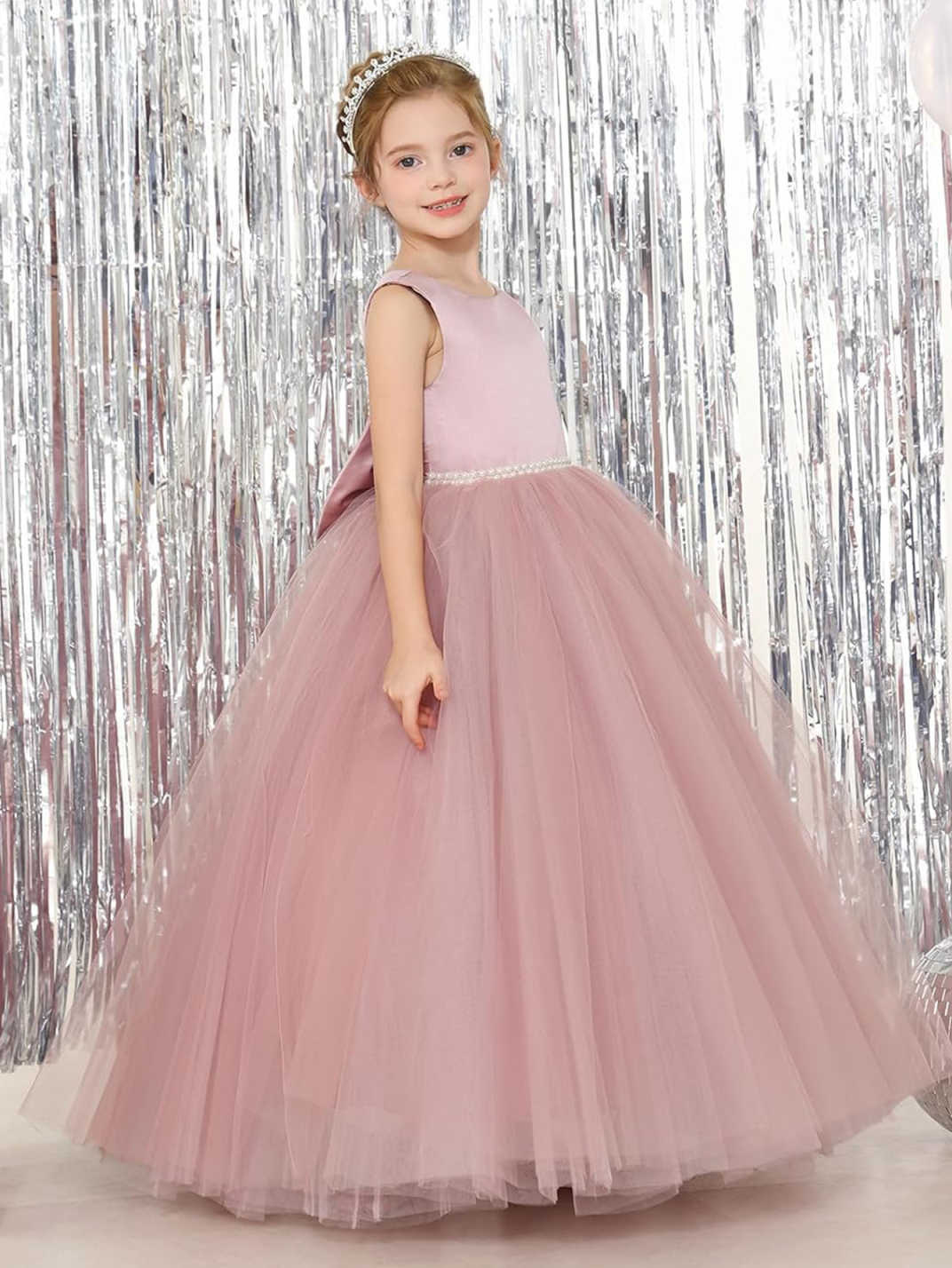 Nuevo europeo y americano transfronterizo vestido de novia de los niños sin mangas de malla de satén Rendimiento De Cumpleaños mullido mono vestido