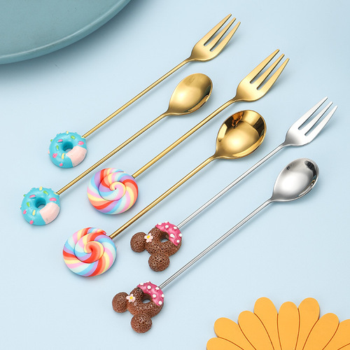 Stainless steel spoon high appearance 430 household spoon creative cartoon coffee spoon mixing spoon tableware set wholesale
