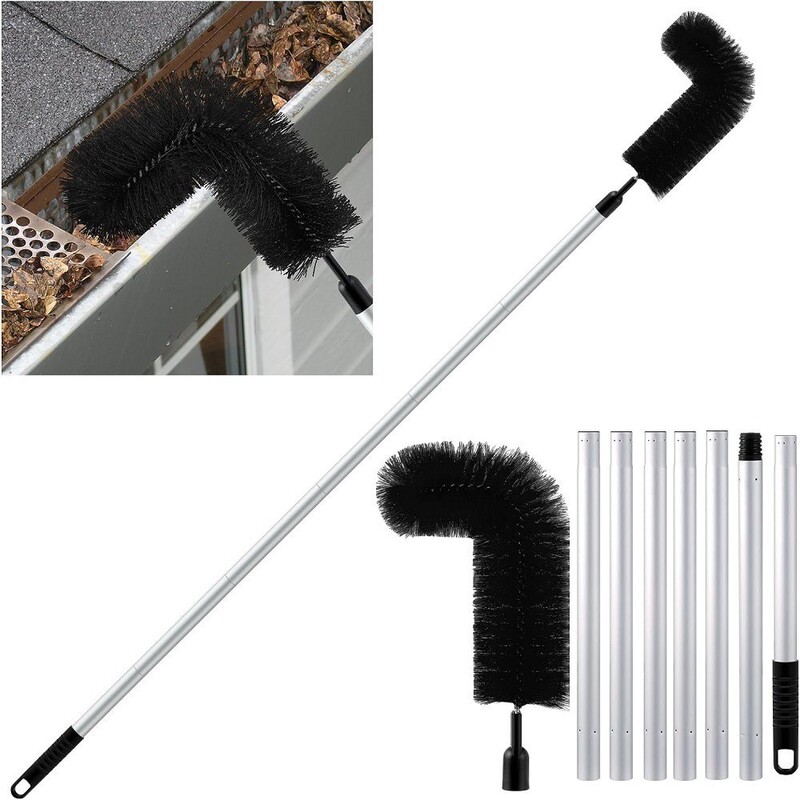 Eaves Groove Cleaning Brush, Gutter Cleaning Brush, Spider Web and Fallen Leaves Cleaning Brush, Roof Splicing Rod, Long Handle