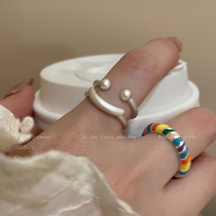 Minimalist smiling open ring for women, niche design, versatile, adjustable finger ring, cool style fashion, personal, index finger ring