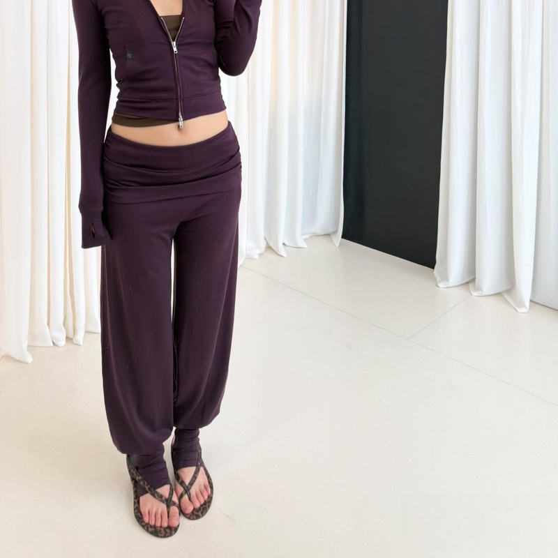 New Style Yoga Fitness Slimming Hip-Covering Drapey Fashionable Easy-To-Wear Sporty Stacked Waist Stirrup Leggings for Women 6313