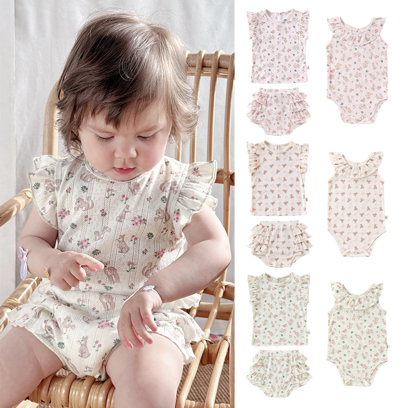 2026 Summer Baby Clothes for Girls, Summer Romper with Ruffles, Two-Piece Set for Girls