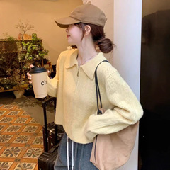 法式复古拉链翻领毛衣外套女秋季穿搭奶呼呼软糯宽松针织开衫上衣