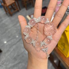 纯天然16mm粉水晶狐狐牌百搭闺蜜手链新款原创手串招桃花手链实拍