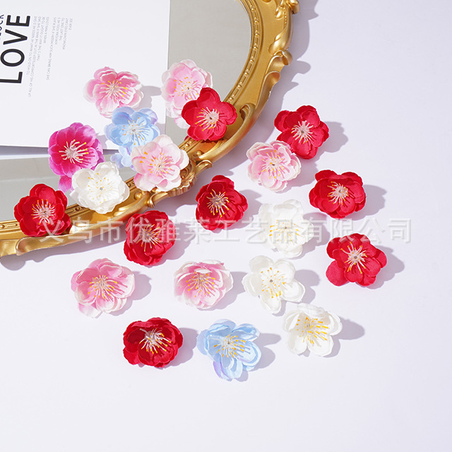 仿真4cm小梨花仿真花头小花朵梅花桃花DIY花环草帽材料家居装饰
