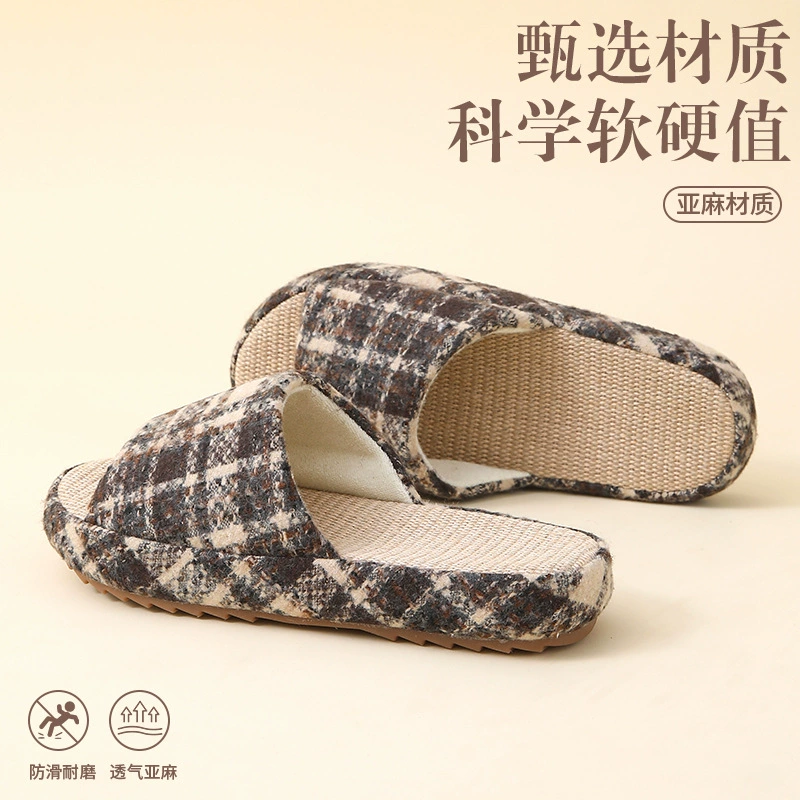 Льняные тапочки мужские весенне-осенний интерьер домашний тихий домашний четырехсезонные хлопковые льняные тапочки женские новые осенние и зимние