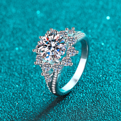 925 sterling silver ring for women 3 carat moissanite light luxury style ring plated pt950 gold meson manufacturer wholesale