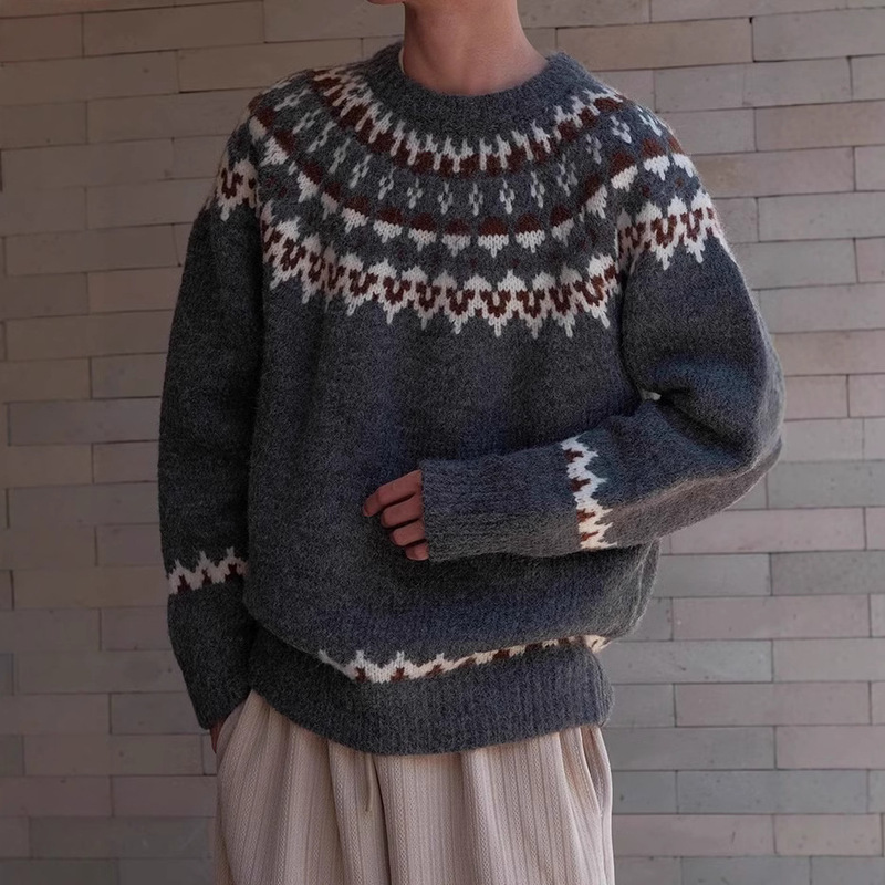 2025 autumn and winter thickened thick needle crew neck pullover couple sweater handmade sweater sweater for men and women a generation of hair