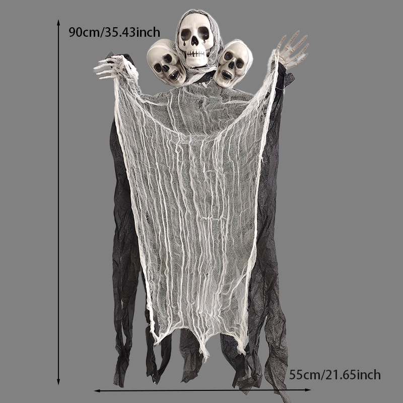 Halloween tres cabezas colgantes fantasmas habitaciones embrujadas bar transfronterizo decoración de horrores colgante cascada decoración esqueleto