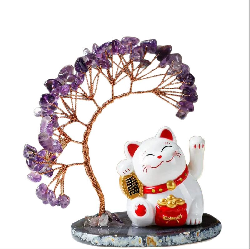 招财猫水晶发财树招财摆件家用旺宅太阳能自动招手开业转运小礼物|undefined