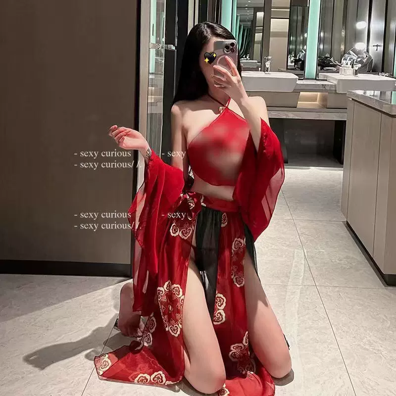 情趣内衣古装宫廷风纯欲汉服肚兜套装性感古典刺绣透视免脱飞天裙