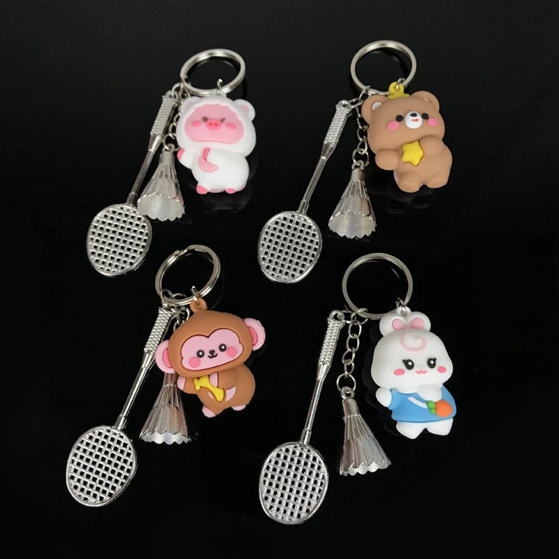 Simulation Badminton Keychain Cute Monkey Small Animal Doll Pendant Jewelry Keychain Sports Small Gifts