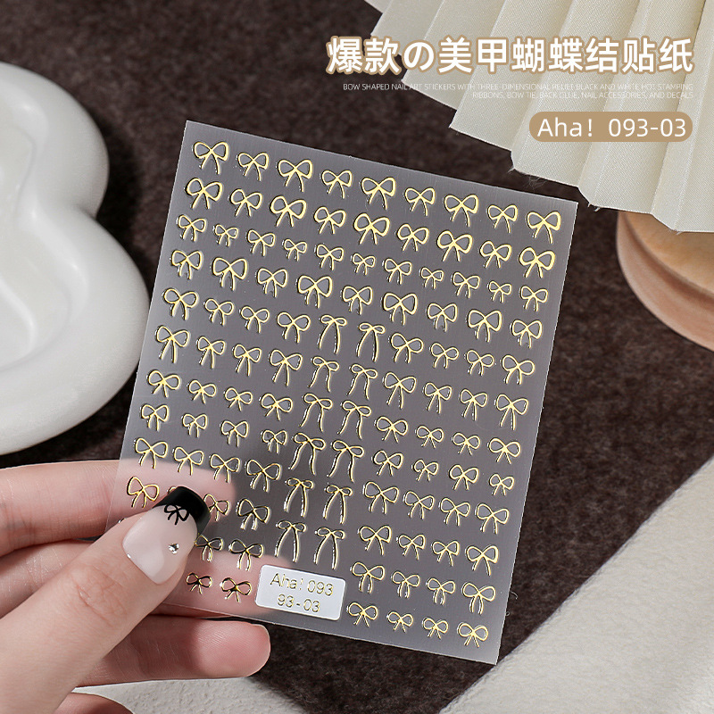 Pegatinas de Uñas con Diseño de Lazo, Estilo Nuevo, Transfronterizo, Calcomanías en Blanco y Negro con Lámina Dorada, Finas y Flexibles, Decoración de Uñas Sencilla