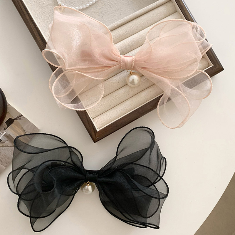 Französische Netzschleife Perlenhaarnadel Damen-Hinterkopf 2023 Neuer Federclip Hochwertiges Temperament-Haar-Accessoire_voghion.com