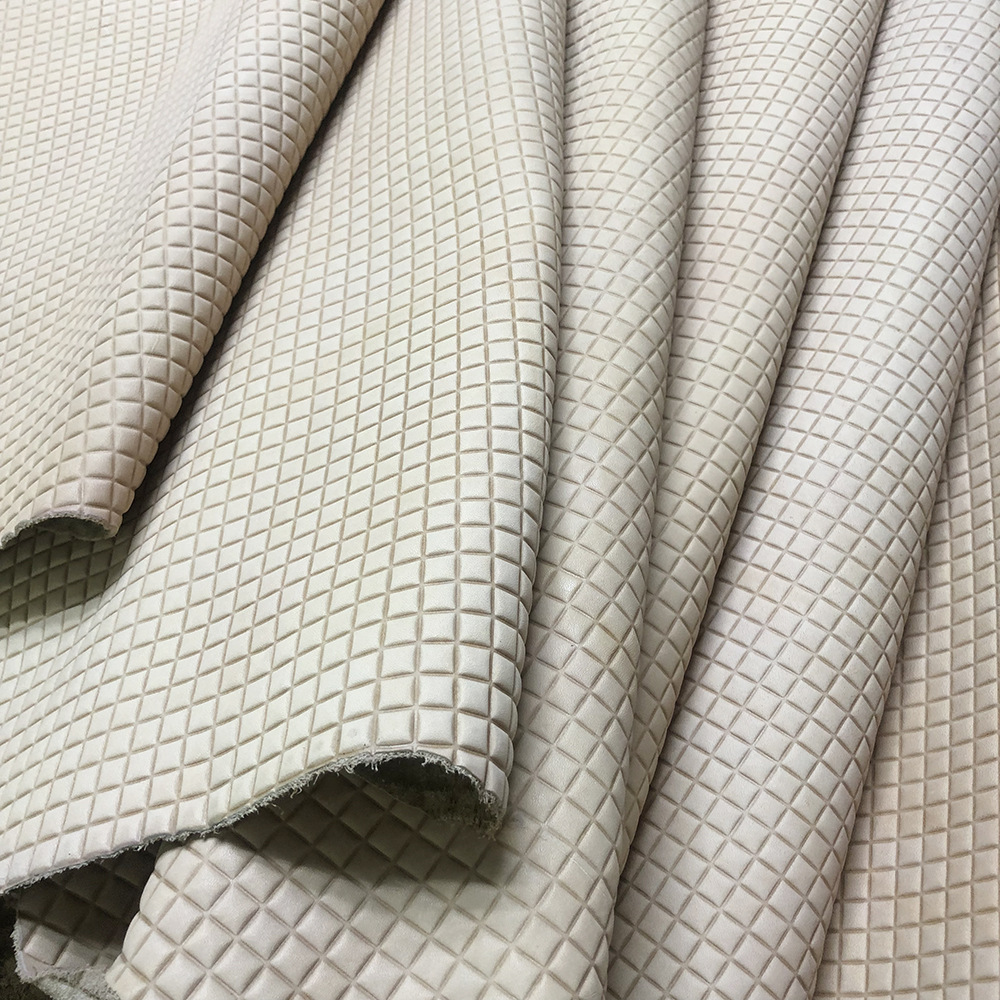 格子花纹牛皮革小方格压花头层牛皮整张 包包拉箱真皮皮料环保