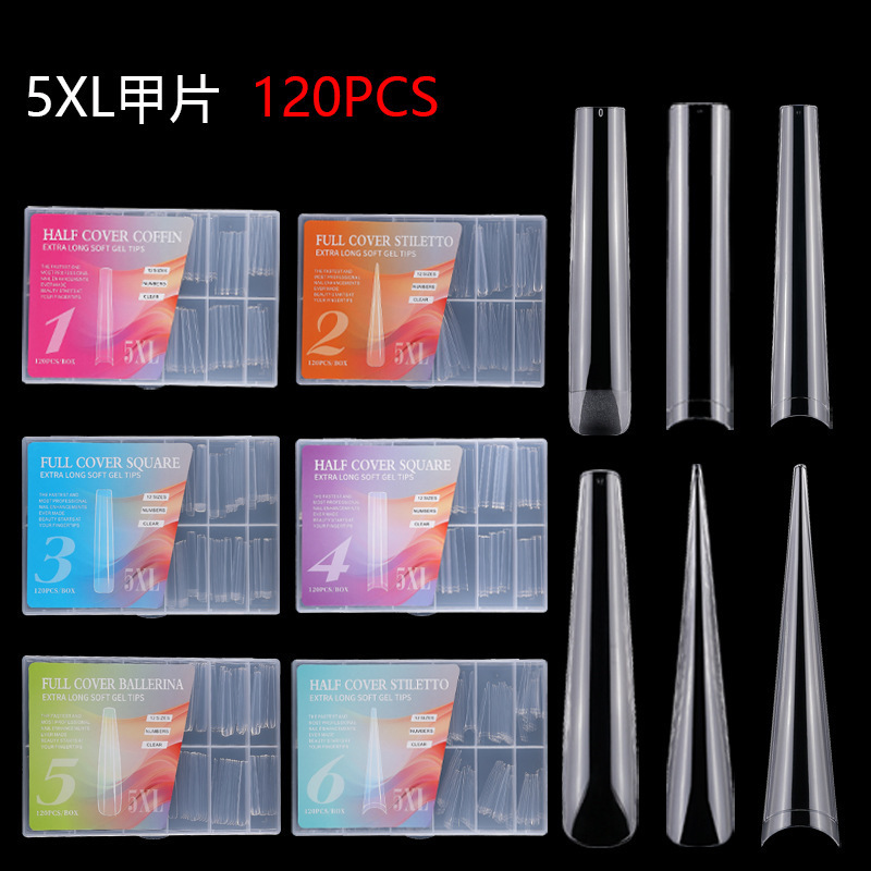 Stiletto Nails, Ghost Tip Nails, Extended Nail Tips, 120Pcs Boxed, 5XL Extra-Long Seamless Fake Nails, Half-Stick and Full-Stick
