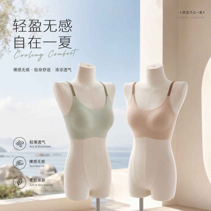 Vest-style seamless latex bra for women, with side breast support, comfortable and breathable, color-blocking strap bra with fixed cups, thin style Vest-style seamless latex bra for women, with side breast support, comfortable and breathable, color-blocking strap bra with fixed cups, thin style