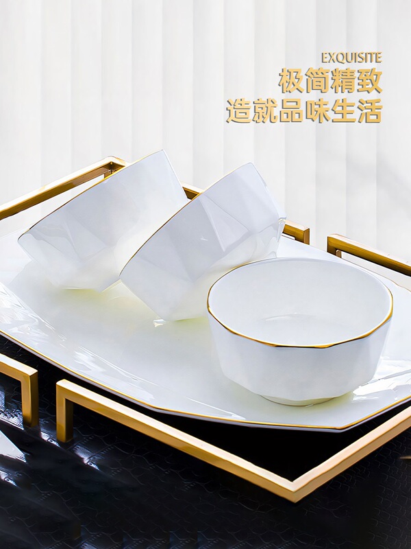 Ceramic Bowl for Home Use 2025 New Creative Rice Bowl and Plate Set Jingdezhen Diamond Bowl and Plate Combination European Style