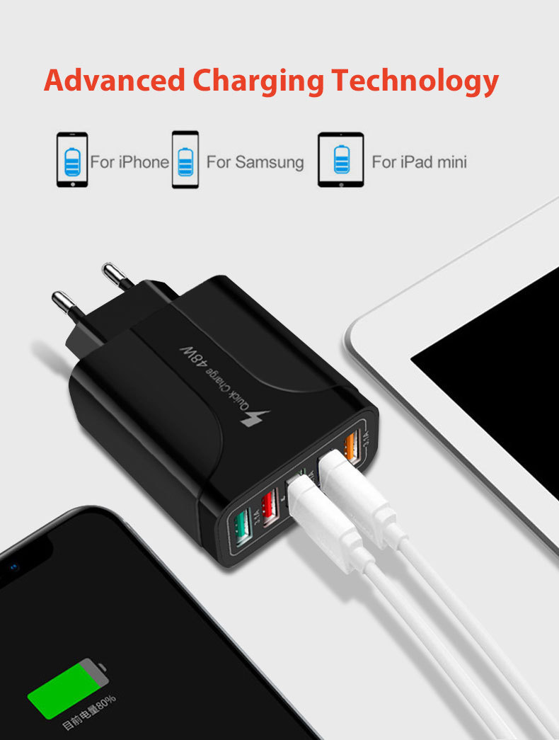 New 5USB fast mobile phone charger 5.1A multi port American European British standard travel adapter charging head_voghion.com