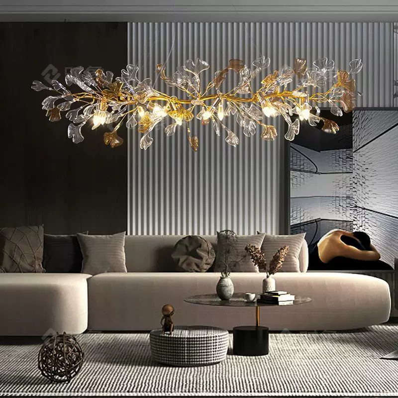 新款客厅吊灯不规则创意玻璃银杏叶设计师商铺别墅家用餐厅主卧灯