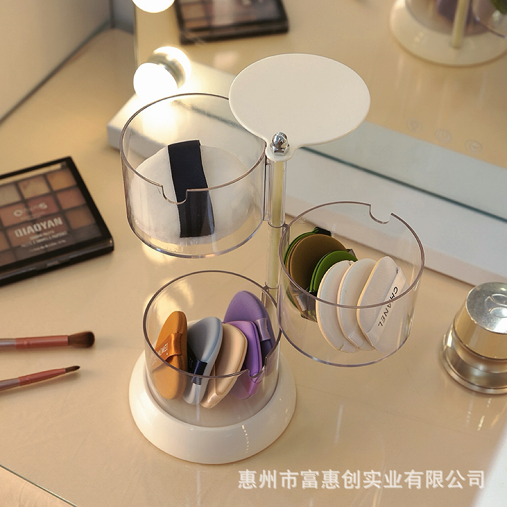 Caja de almacenamiento de soplo de polvo transparente giratorio a prueba de polvo multicapa redondo grande cojín de aire maquillaje algodón belleza estante de almacenamiento de huevos