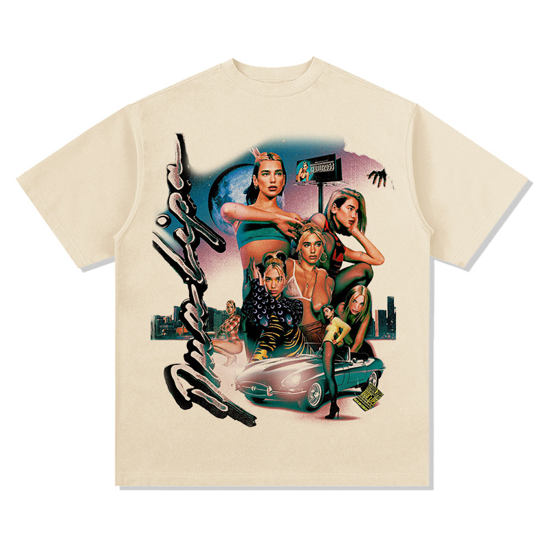BC Dua Lipa Printed American Hip Hop Street Long Short Sleeve Washed Old Fashion_voghion.com