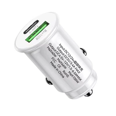 Mini Car Charger Ul2809: Mobil şarj cihazları - max100w-type-c-white-opp-bag