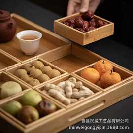新款竹木干果盒托盘实木创意酒店上菜木托盘围炉煮茶干果点心木盒