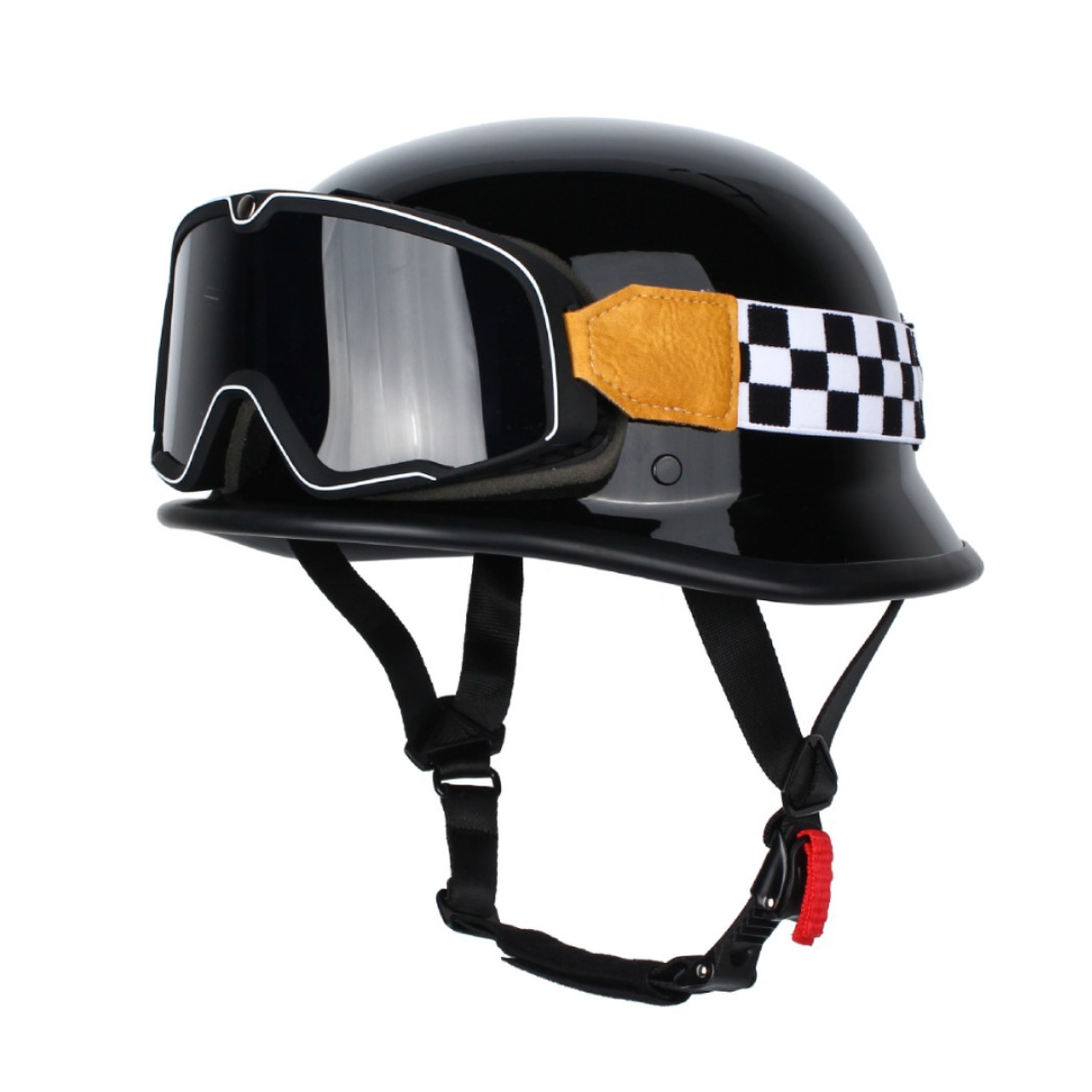 흰색 체크 무늬 고글이 있는 검정색(군사 헬멧)
