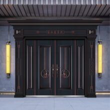 罗马柱四开子母门铸铝门家用庭院大门别墅入户门仿古仿铜门锌合金